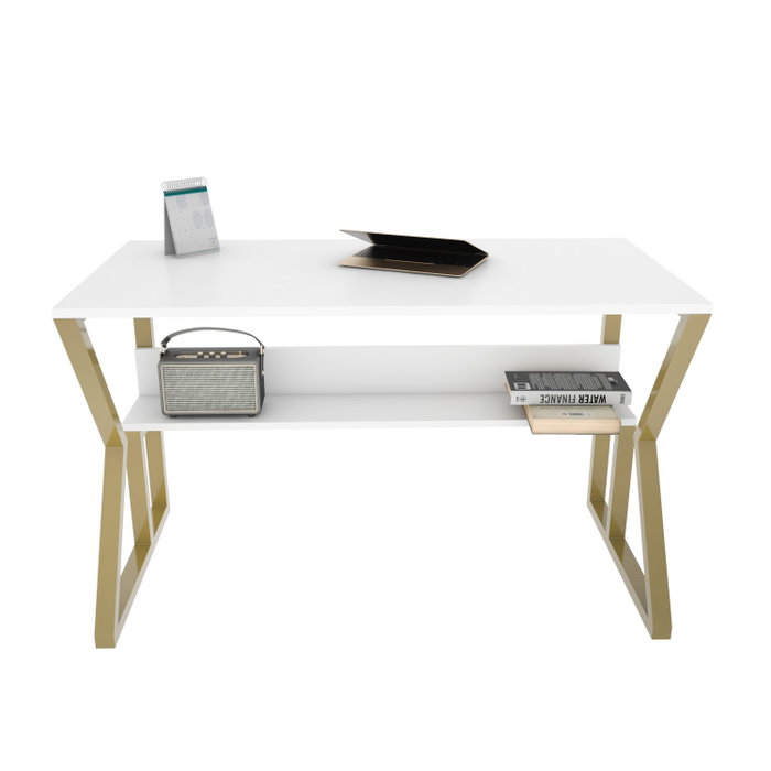Hanah Home Wake Mesa de Estudio Blanco y Oro